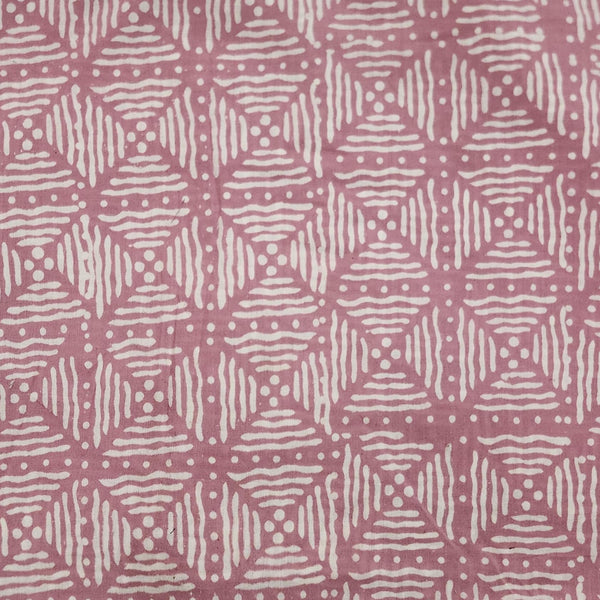 (Pre-Cut 0.90 Meter) Pure Cotton Discharge Light Pink Checks Intricate Design Flower Hand Block Print Fabric