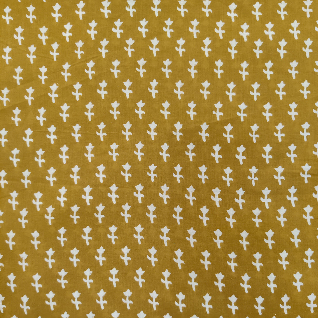 Precut 1.75 meter Pure Cotton Discharge Mustard With Tiny Motifs Hand