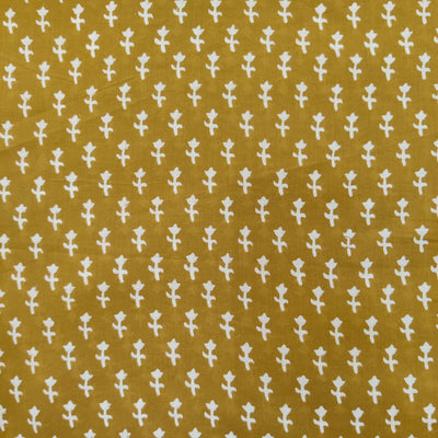 Pre-cut 1.75 meter Pure Cotton Discharge Mustard With Tiny Motifs Hand Block Print Fabric