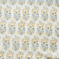 Pure Cotton Discharge Off White With Blue And Yellow Flower Motif Hand Block Print Fabric