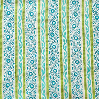 Pure Cotton Discharge Off White With Light Green Stripes  Creeper Flower Jaal Hand Block Print Fabric