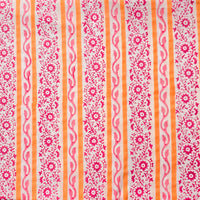 Pure Cotton Discharge Off White With Orange Stripes And Peach Creeper Flower Jaal Hand Block Print Fabric
