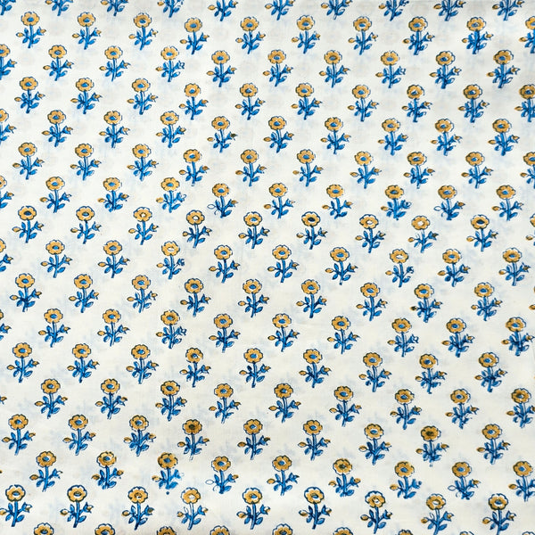Pure Cotton Discharge Off White With Yellow Flower Motif Hand Block Print Fabric