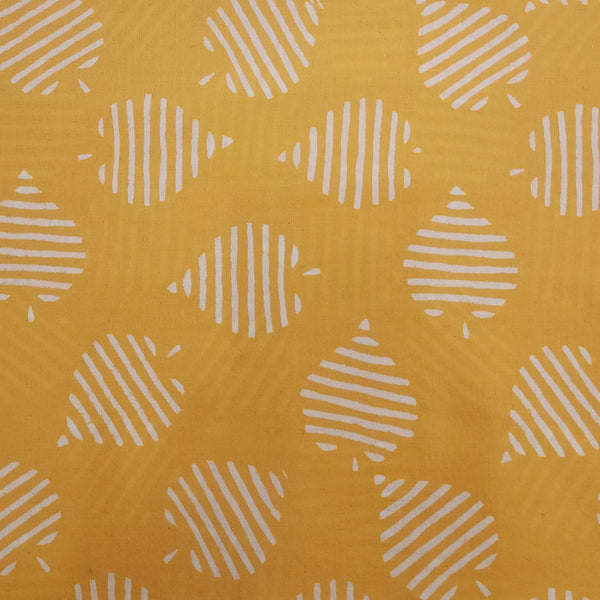 Pure Cotton Discharge Pastel Yellow With Lines Leaf Hand Block Print Fabric