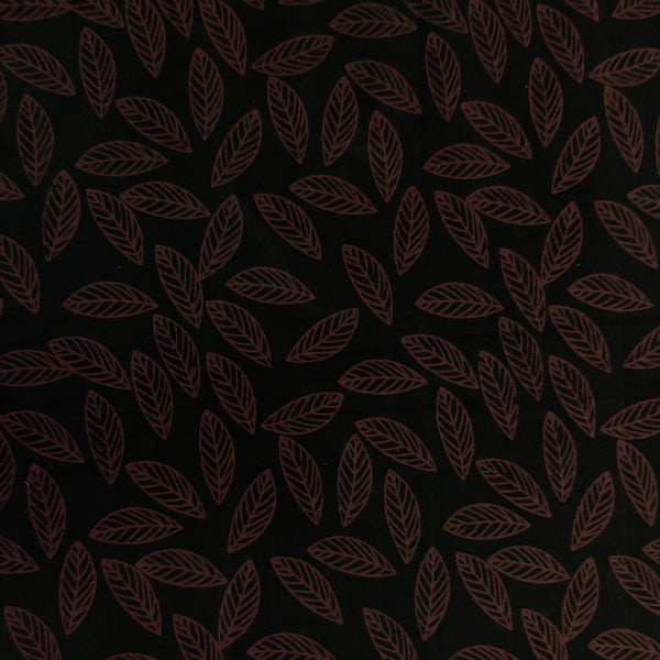 Blouse Piece 1.20 meter Pure Cotton Discharge Print Black And Maroon All Over Leaves Pattern Hand Block Print Fabric