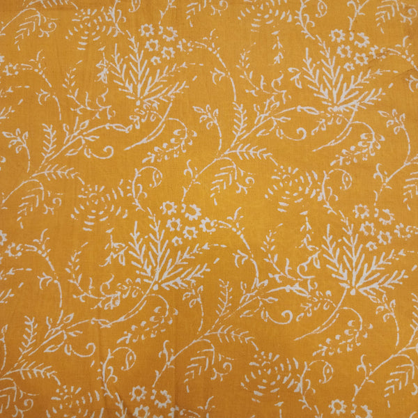 ( Pre-Cut 1.5 Meter )Pure Cotton Discharge Yellow With All Over Jaal Hand Block Print Fabric