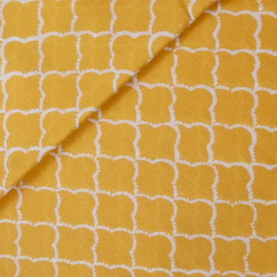 Pure Cotton Discharge Yellow With Off White Jaal Hand Block Print Fabric