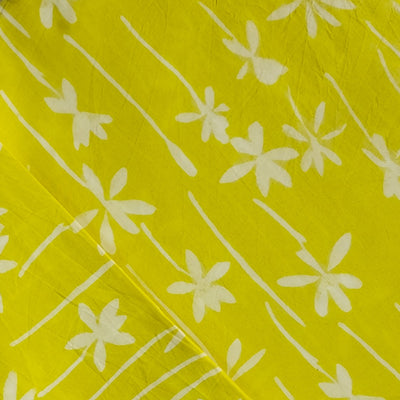 Pure Cotton Discharge Yellow With White Flowers Hand Block Print Fabric