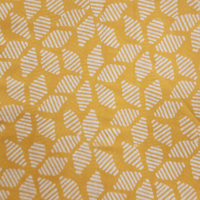 Pure Cotton Discharge Yellow With White Intricate Design Flower Hand Block Print Fabric