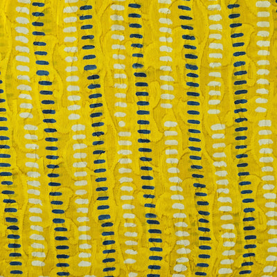 Pure Cotton Doby Dabu Yellow With White And Blue Dash Stripes Hand Block Print Fabric