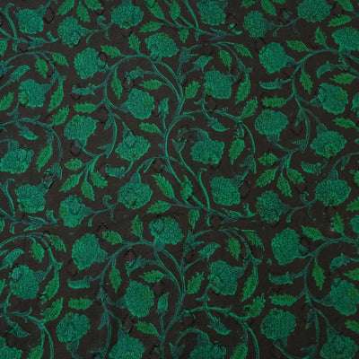 Pure Cotton Doby Dabu Black With Dark Green With Flower Jaal Hand Block Print Fabric