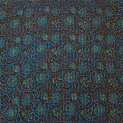 Pure Cotton Doby Dabu Black With Teal Blue Flower Jaal Hand Block Print Fabric