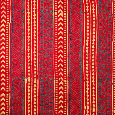Pure Cotton Doby Dabu Blue With Red Border Intricate Design Hand Block Print Fabric