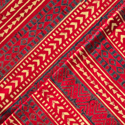 Pure Cotton Doby Dabu Blue With Red Border Intricate Design Hand Block Print Fabric