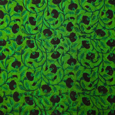 Pure Cotton Doby Dabu Dark Green With Black Flower Jaal Hand Block Print Fabric