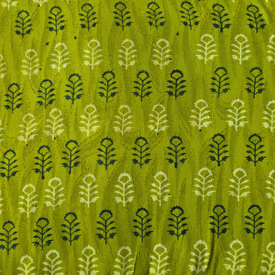 Pure Cotton Doby Dabu Green With Dark Green Flower Motif Hand Block Print Fabric