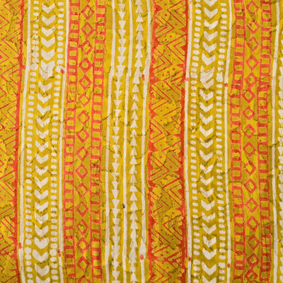 Pure Cotton Doby Dabu Orange With Mustard Border Intricate Design Hand Block Print Fabric