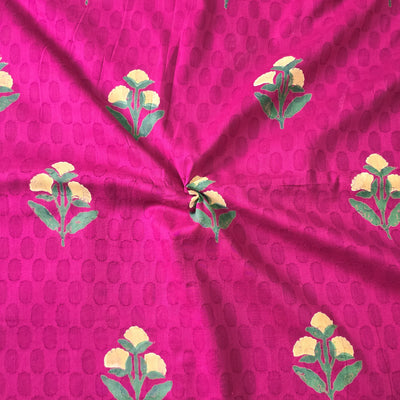 Pure Cotton Doby Dabu Pink With Big Flower Motif Hand Block Print Fabric