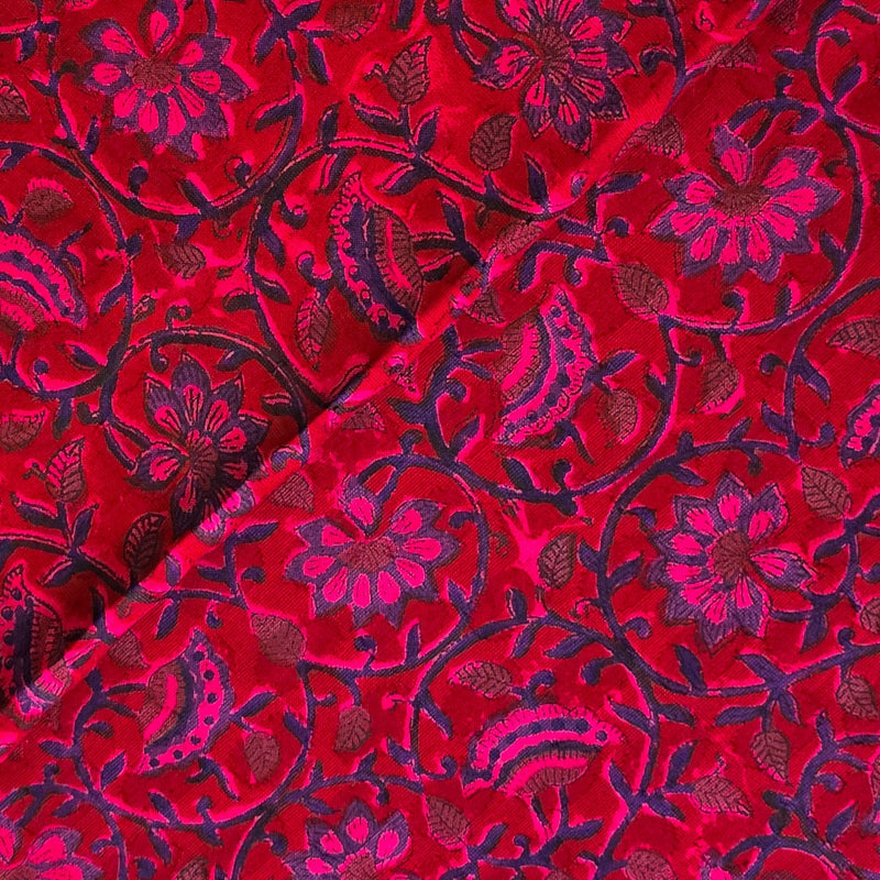 Pure Cotton Doby Dabu Pink With Blue Small Flower Jaal Hand Block Print Fabric
