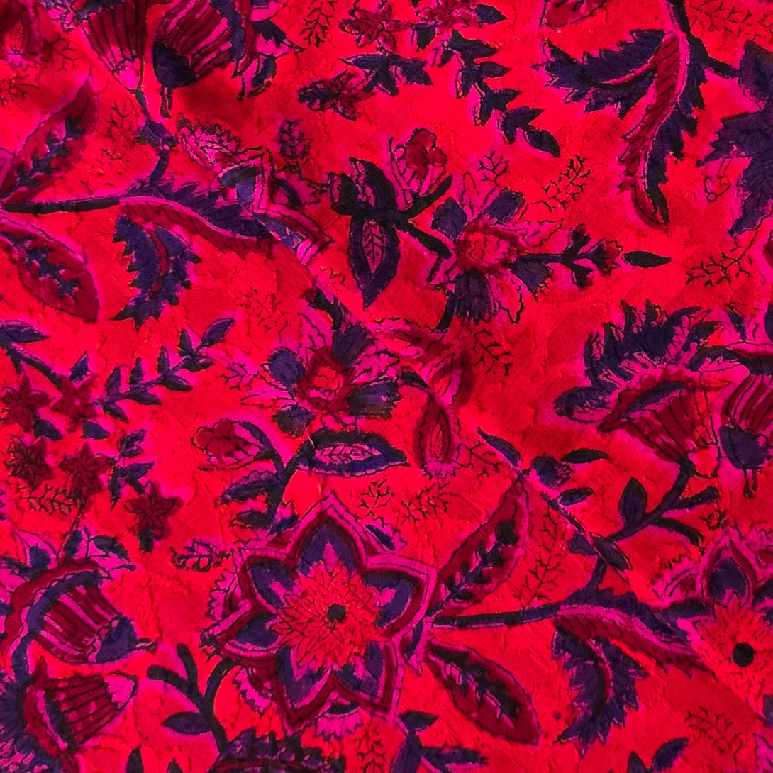 Pre Cut (1.45 Meters) Pure Cotton Doby Dabu Pink With Blue Jungle Flow ...