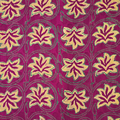 Pure Cotton Doby Dabu Pink With Cream Flower Jaal Hand Block Print Fabric