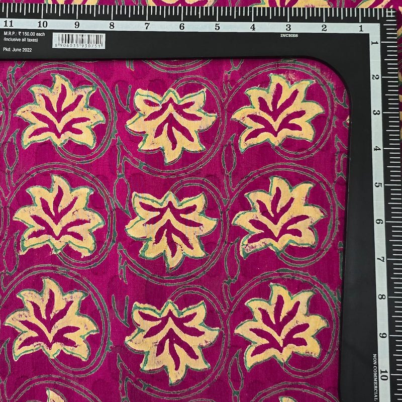 Pure Cotton Doby Dabu Pink With Cream Flower Jaal Hand Block Print Fabric