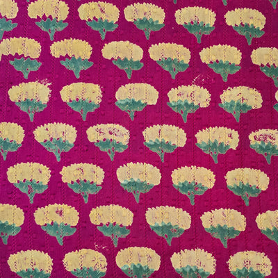 Pure Cotton Doby Dabu Pink With Cream Flower Motif Hand Block Print Fabric