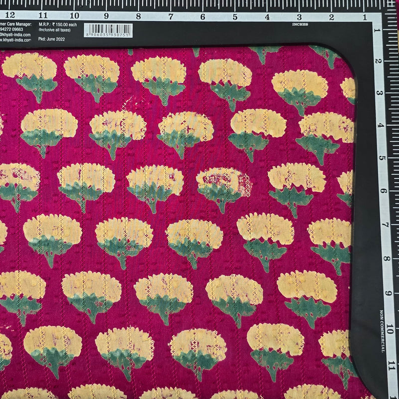 Pure Cotton Doby Dabu Pink With Cream Flower Motif Hand Block Print Fabric