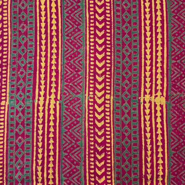 Pure Cotton Doby Dabu Pink With Cream Intricate Stripes Design Hand Block Print Fabric
