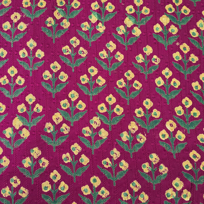 Pure Cotton Doby Dabu Pink With Cream Plant Motif Hand Block Print Fabric