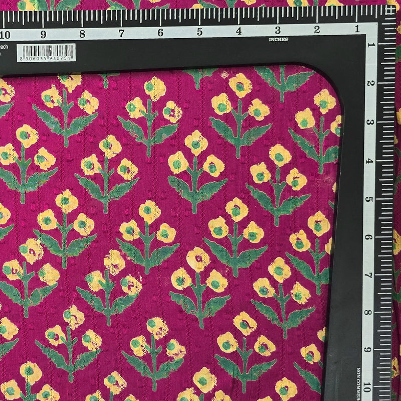 Pure Cotton Doby Dabu Pink With Cream Plant Motif Hand Block Print Fabric