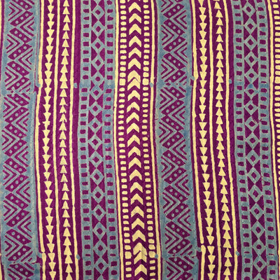 Pure Cotton Doby Dabu Purple With Blue Border Intricate Design Hand Block Print Fabric