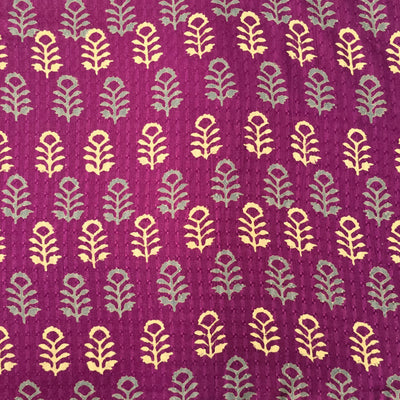 Pure Cotton Doby Dabu Purple With Blue Flower Motif Hand Block Print Fabric