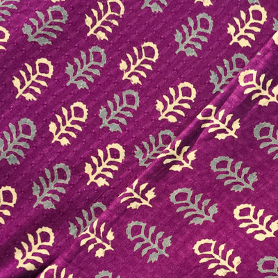 Pure Cotton Doby Dabu Purple With Blue Flower Motif Hand Block Print Fabric