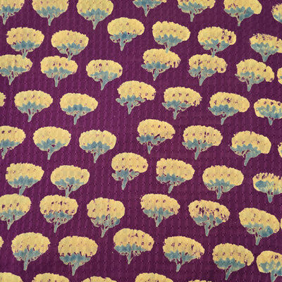 Pure Cotton Doby Dabu Purple With Cream Flower Motif Hand Block Print Fabric