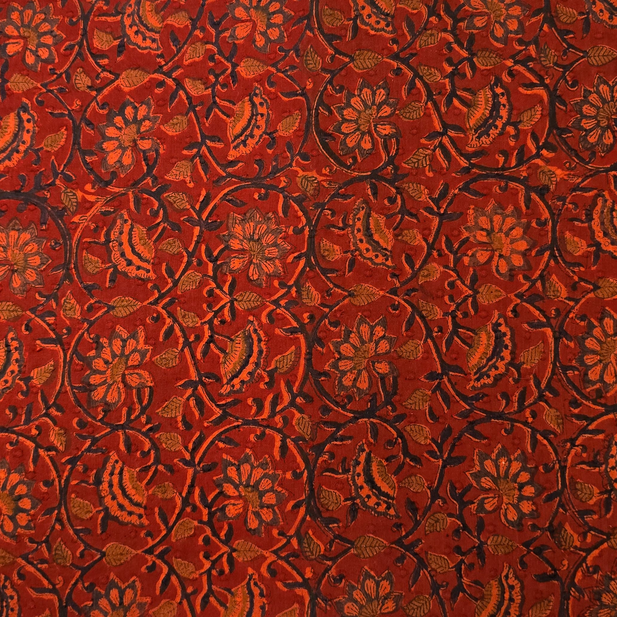 Dabal Color Pure Cotton Doby Dabu Red With Orange Black Small Flowers Jaal Hand Bl ...
