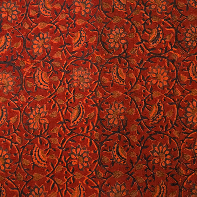 Pure Cotton Doby Dabu  Red With Orange Black Small Flowers Jaal Hand Block Print Fabric