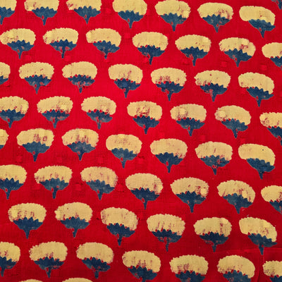 Pure Cotton Doby Dabu Red With Cream Flower Motif Hand Block Print Fabric