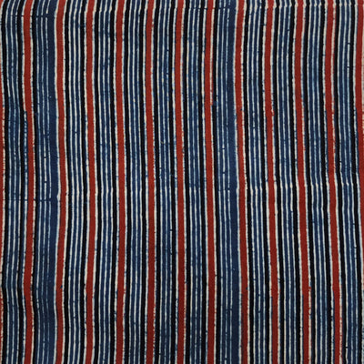 Pre-cut 1.70 meter Pure Cotton Double Ajrak Blue Black Blue Stripes Hand Block Print Fabric
