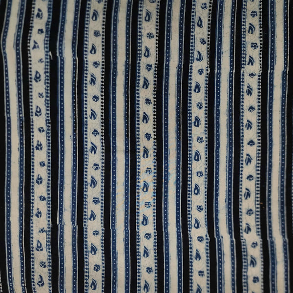 Pre-cut 2 meter Pure Cotton Double Ajrak Blue Black With Border Stripes Hand Block Print Fabric