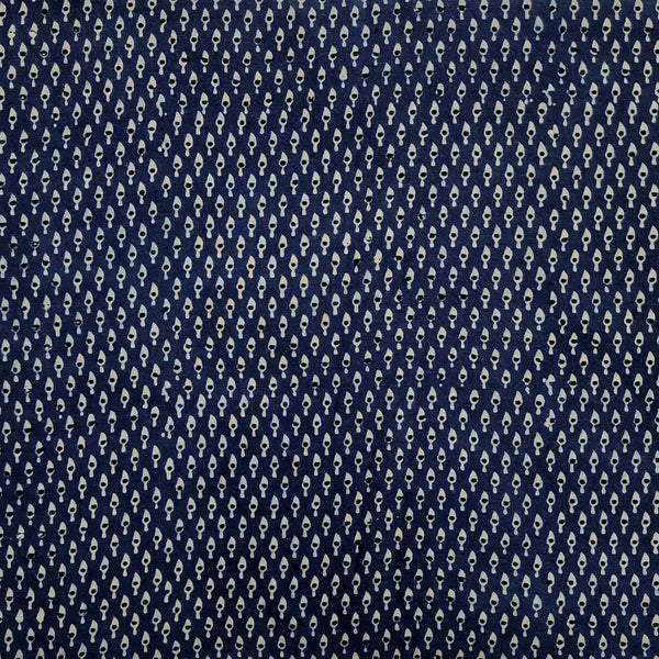 Pre-Cut 1.40 Meter Pure Cotton Double Ajrak Blue With Tiny White Black Motifs Hand Block Print Fabric