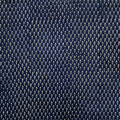 Pre-Cut 1.40 Meter Pure Cotton Double Ajrak Blue With Tiny White Black Motifs Hand Block Print Fabric
