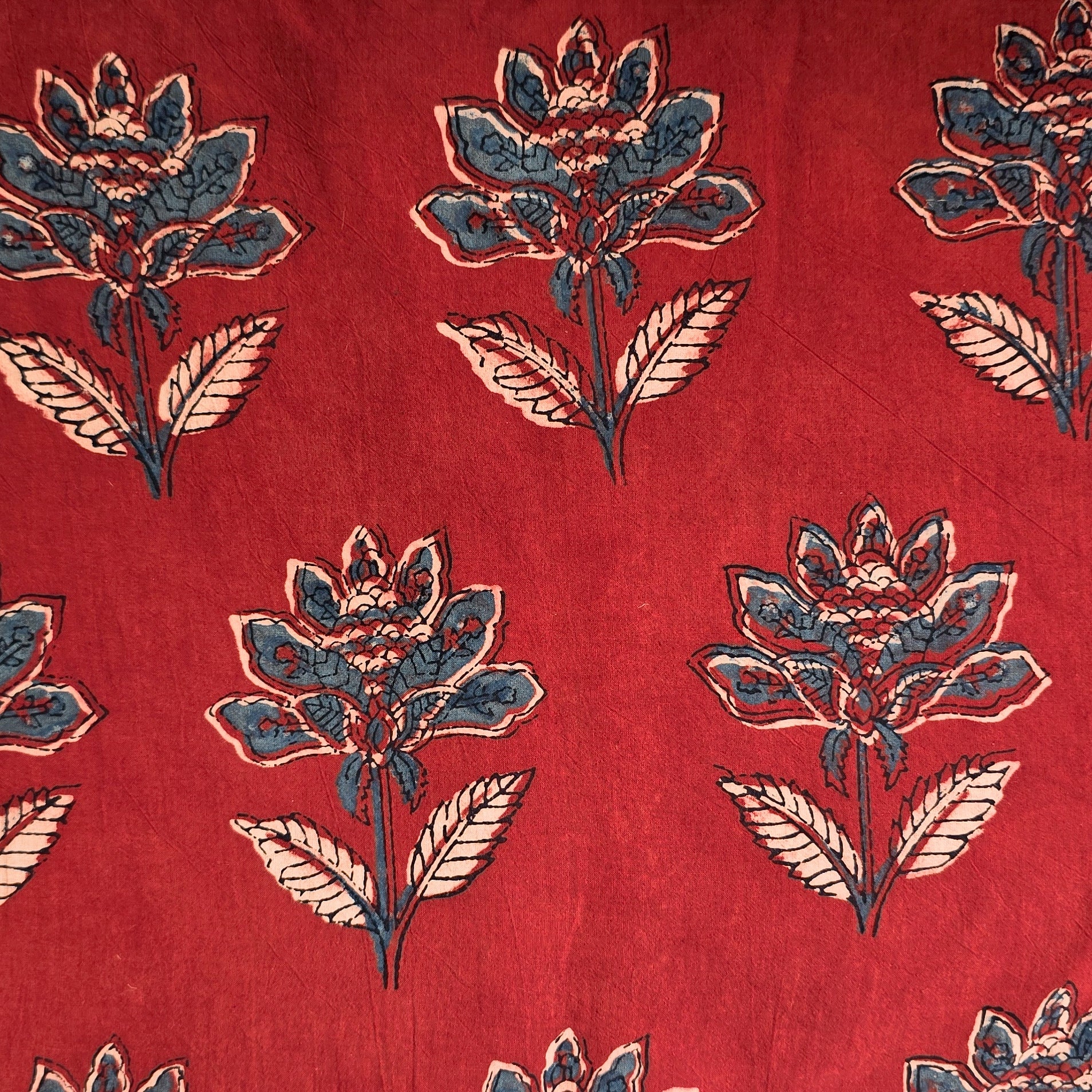 Pure Cotton Double Ajrak Rust Red Flower Motif Hand Block Print Fabric ...