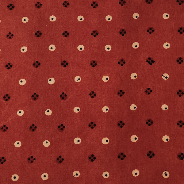 Pure Cotton Double Ajrak Rust Red With Polka Dots With Black And Cream Hand Block Print Fabric