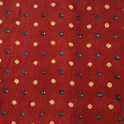 Pure Cotton Double Ajrak Rust Red With Polka Dots With Blue And Cream Hand Block Print Fabric