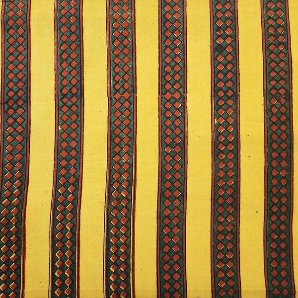 Pure Cotton Double Ajrak Turmeric With Border Hand Block Print Fabric