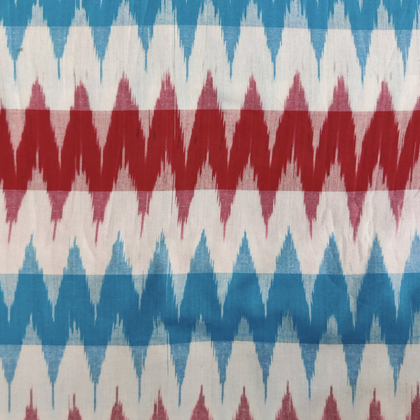 ( Pre-Cut 1.65 Meter ) Pure Cotton Double Ikkat With Blue Maroon Zig Zag Woven Fabric