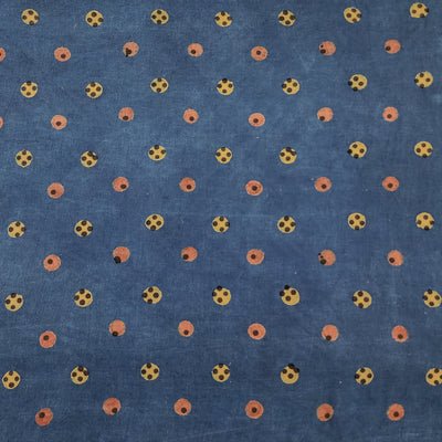 Pure Cotton Gad Ajrak Blue With Light Orange And Black Dots Hand Block Print Fabric