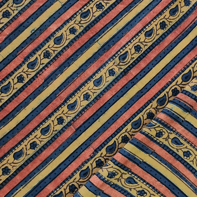 Pure Cotton Gad Ajrak Blue With Light Orange Intricate Design Border H ...