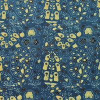 Pure Cotton Gad Ajrak Blue With  Sandy Brown Intricate Flower Garden Hand Block Print Fabric